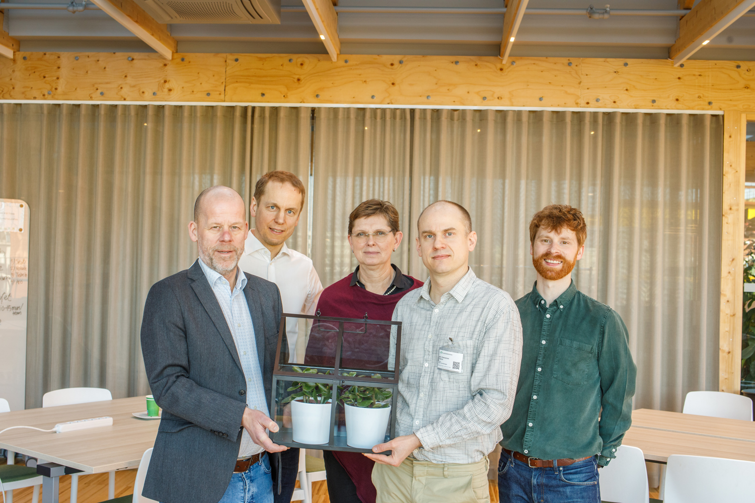 Tebrito teamet Göran Larsson (Agriculture), Anders Lindgren (Lantmännen Group R&D), Kerstin Sigfridsson (Lantmännen Group R&D) och Nils Österström (Tebrito). Jakob Söderström (Lantmännen Group R&D) var mentor till teamet